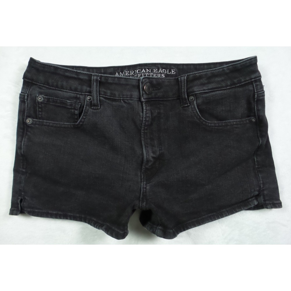 American Eagle Jean Shorts Womens Size 10 Black High Rise Shortie Stretch